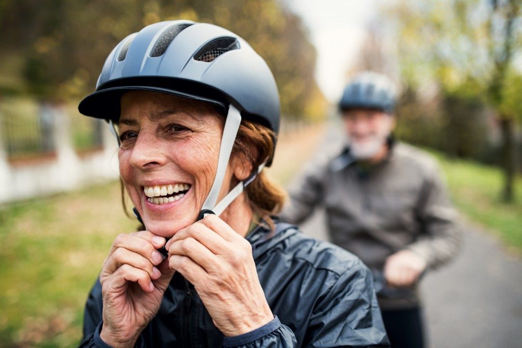 woman wearing a cycling helmet