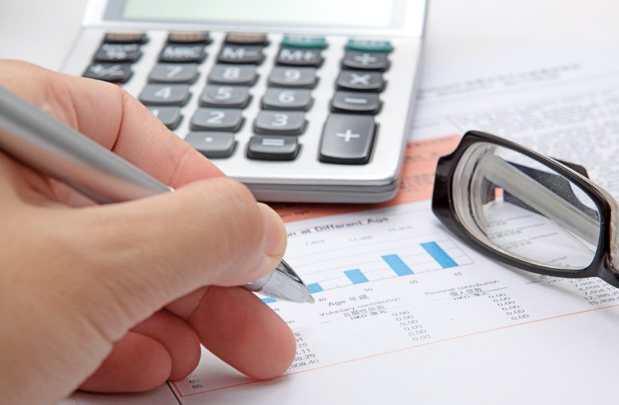 Stock chart with calculator,pen and eyeglasses